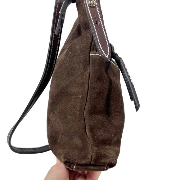 Dooney & Bourke Suede Letter Carrier Bag Crossbody Chocolate Brown - Picture 3 of 12